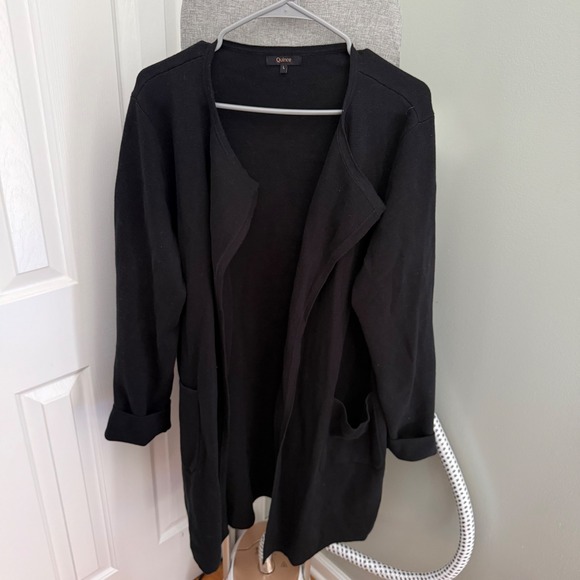 Quince Jackets & Blazers - Quince Organic Cotton Knit Collarless Coat Black Large Quiet Luxury Minimalist